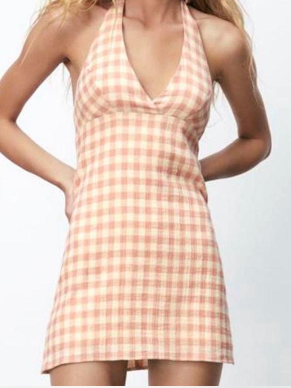 ZARA Gingham Halter Mini Dress White Plaid Summer Cottagecore Coquette Medium